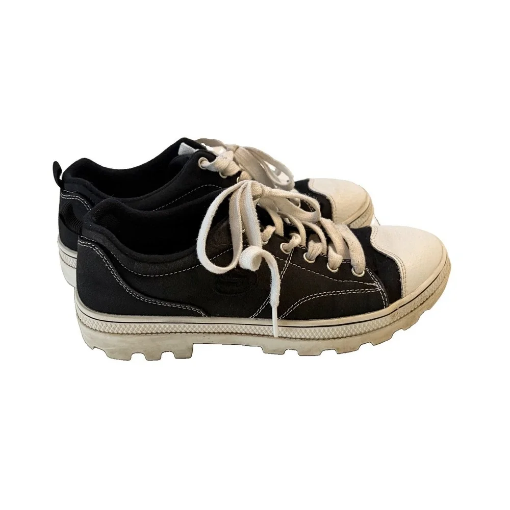 Vintage Skechers Platform Sneakers Black Suede Y2K Chunky Shoes Women's 8